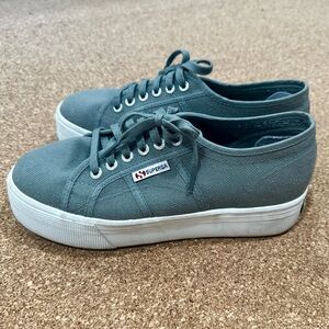Superga Gray Canvas Lace-Up Platform Sneakers 8.5